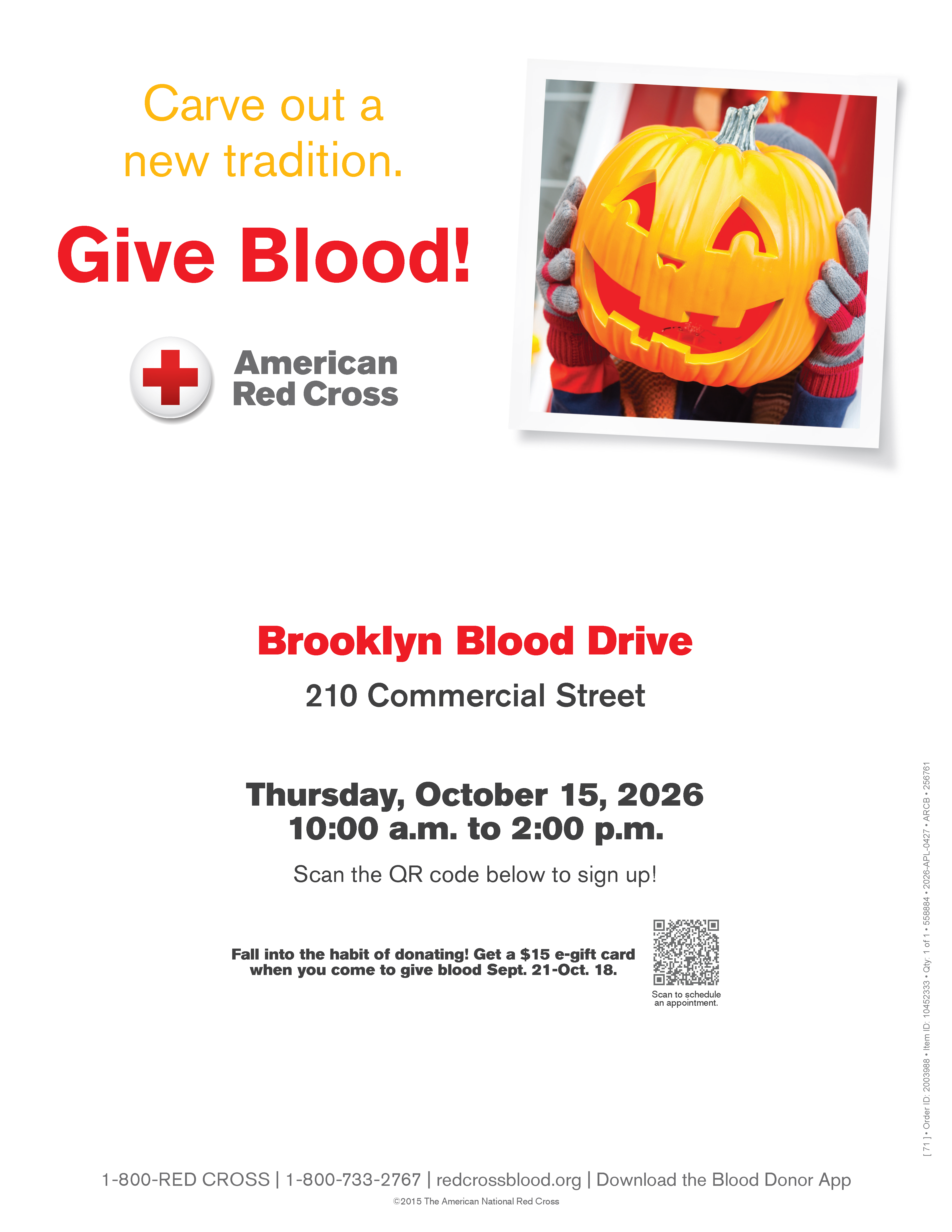 Brooklyn Blood Drive - Thurs., Oct. 15, 2026 10 am to 2 pm